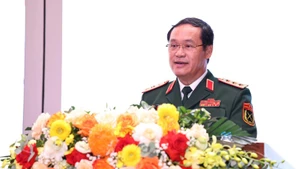 Đồng chí Thượng tướng Vũ Hải Sản, Ủy viên Trung ương Đảng, Thứ trưởng Quốc phòng phát biểu chỉ đạo tại đại hội. 