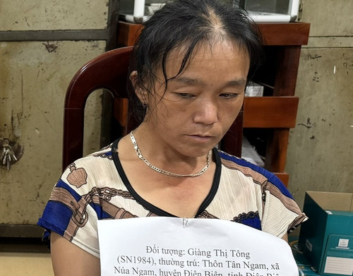 Đối tượng Giàng Thị Tông khi bị công an bắt giữ.