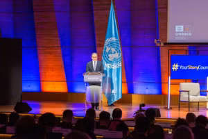 UNESCO công bố Báo cáo Giám sát Giáo dục toàn cầu năm 2026 tại trụ sở ở Paris ngày 25/3/2026. (Ảnh: UNESCO)