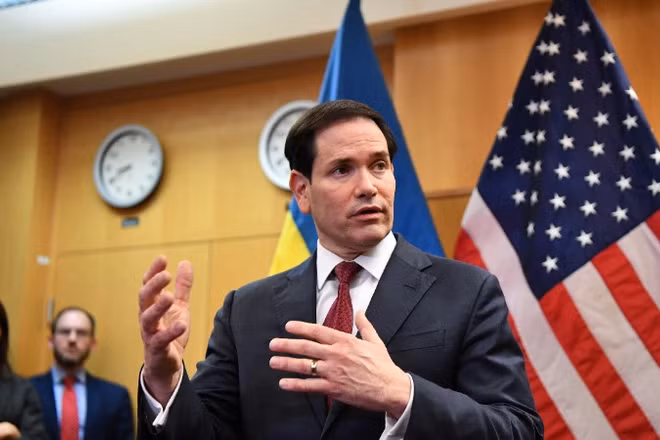 Ngoại trưởng Mỹ Marco Rubio phát biểu tại cuộc họp báo ở Nhà trắng, Washington, D.C. (Ảnh: THX/TTXVN)
