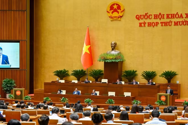 Quốc hội làm việc tại hội trường nghe báo cáo công tác nhiệm kỳ 2021-2026 của Viện Kiểm sát nhân dân tối cao. (Ảnh: DUY LINH)