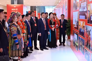 Các đại biểu tham quan trưng bày bên lề Đại hội đại biểu toàn quốc Mặt trận Tổ quốc Việt Nam lần thứ XI (Ảnh: THỦY NGUYÊN)
