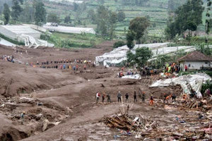 Hiện trường vụ lở đất tại Tây Bandung, tỉnh Tây Java, Indonesia, ngày 24/1/2026. (Ảnh: THX/TTXVN)