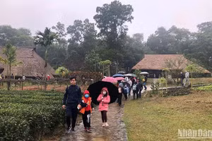 Du khách tham quan Làng Văn hóa-Du lịch các dân tộc Việt Nam. (Ảnh: LINH KHÁNH)