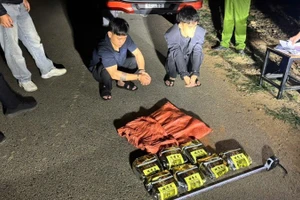 Hai đối tượng cùng số ma túy đá do lực lượng chức năng thu giữ tại hiện trường.