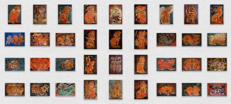 36 bức tranh sơn mài, mỗi bức là một khoảnh khắc, một sắc thái khác nhau của Nghê.