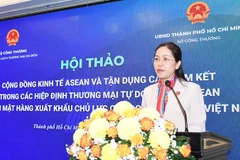 Bà Nguyễn Việt Chi, Phó Vụ trưởng Vụ Chính sách thương mại đa biên (Bộ Công thương), giới thiệu về Cộng đồng Kinh tế ASEAN.