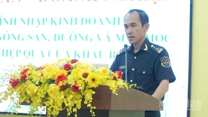 Chi Cục trưởng Chi cục Hải quan khu vực XX Nguyễn Thanh Sang phát biểu tại hội nghị.