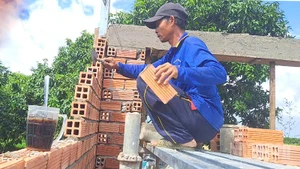 Thành viên Tổ cất nhà tình thương số 2, xã Định Yên, huyện Lấp Vò xây nhà cho người nghèo.