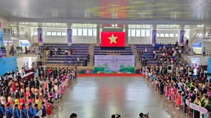 Gần 800 vận động viên thực hiện nghi thức chào cờ tại lễ khai mạc.