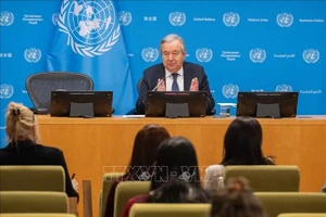 Tổng Thư ký Liên hợp quốc Antonio Guterres tại cuộc họp báo ở New York, Mỹ. Ảnh: THX/TTXVN