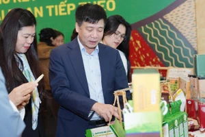 Các đại biểu tham quan gian hàng trưng bày sản phẩm OCOP của các hợp tác xã, nông dân được hỗ trợ từ chương trình.