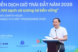 Thứ trưởng Lê Công Thành phát biểu tại sự kiện Lễ phát động hưởng ứng Ngày Nước, Khí tượng và chiến dịch Giờ Trái đất năm 2026.