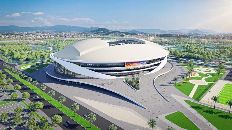 Mô hình sân vận động PVF vừa được khởi công xây dựng tại tỉnh Hưng Yên.