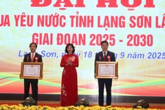 Đồng chí Nguyễn Thị Tuyến trao tặng Huân chương Lao động hạng Nhì cho các cá nhân.