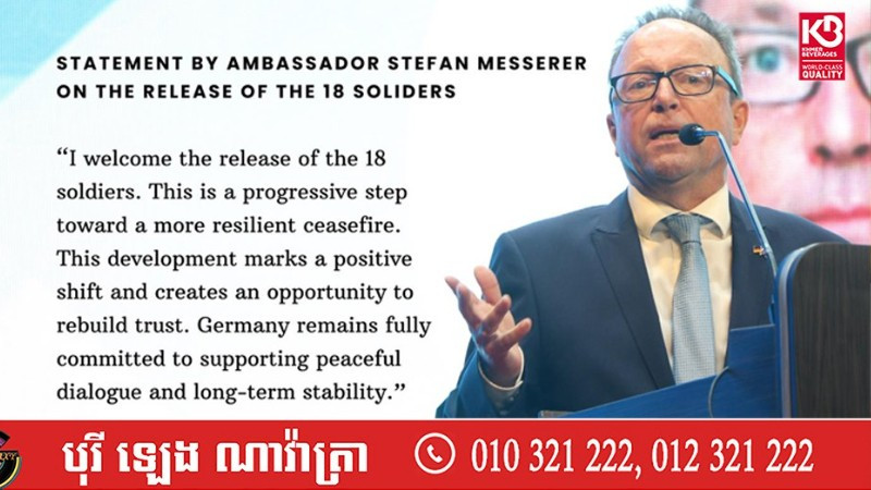 Thông điệp của Đại sứ Cộng hòa Liên bang Đức tại Vương quốc Campuchia Stefan Messerer. (Ảnh: Fresh News)