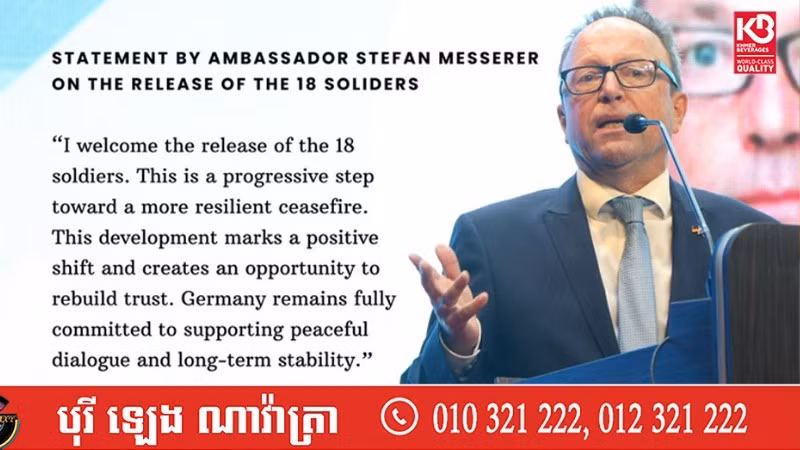 Thông điệp của Đại sứ Cộng hòa Liên bang Đức tại Vương quốc Campuchia Stefan Messerer. (Ảnh: Fresh News)