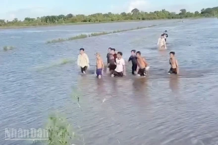 Học viên cai nghiện băng qua cánh đồng trốn theo nhiều hướng. 