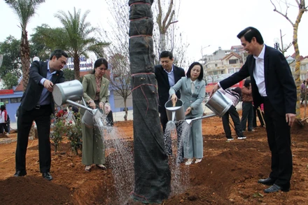 Các đồng chí Thường trực Tỉnh ủy Lạng Sơn tham gia Tết trồng cây năm 2026.