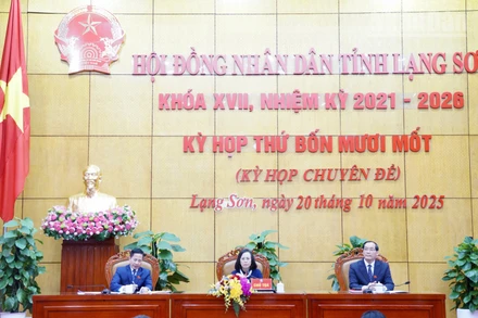 Các đồng chí lãnh đạo Hội đồng nhân dân tỉnh Lạng Sơn tại kỳ họp.