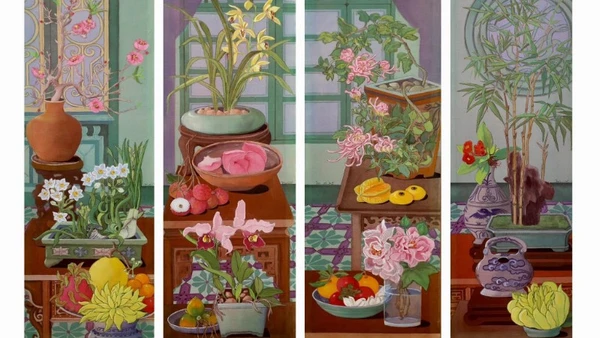 Một trích đoạn từ bộ tranh "Những mùa hy vọng" của họa sĩ Vũ Thùy Mai.