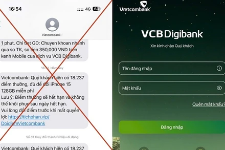 Một tin nhắn mạo danh SMS Vietcombank với nội dung thông báo điểm thưởng hết hạn, hướng dẫn đổi quà để đánh cắp thông tin thẻ