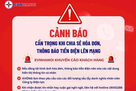 EVNHANOI cảnh báo cẩn trọng khi chia sẻ hóa đơn, thông báo tiền điện lên mạng xã hội. (Ảnh: Minh Thu)