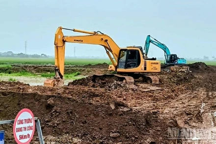 Thi công hạ tầng cụm công nghiệp Bình Minh (xã Kiến Xương, tỉnh Hưng Yên).