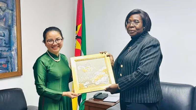 Đại sứ Việt Nam tại Mozambique Trần Thị Thu Thìn chào xã giao Thủ tướng Mozambique Maria Benvinda Delfina Levi. (Ảnh: Đại sứ quán Việt Nam tại Mozambique)