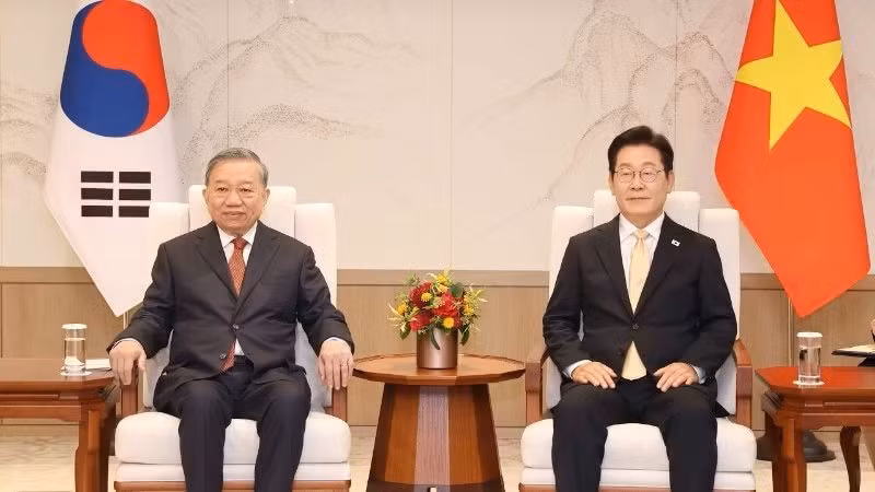 Tổng Bí thư Tô Lâm hội đàm với Tổng thống Hàn Quốc Lee Jae Myung trong chuyến thăm cấp Nhà nước tới Hàn Quốc, tháng 8/2025. (Ảnh: TTXVN)