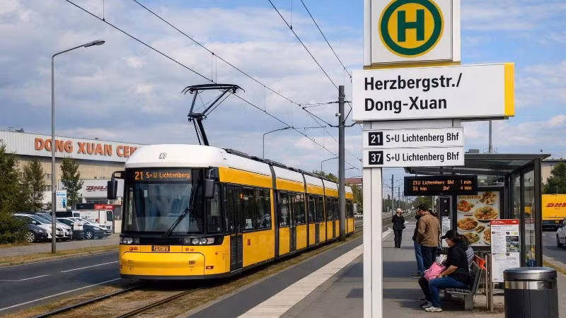 Bến tàu điện mang tên “Herzbergstr./Dong-Xuan” - niềm tự hào của cộng đồng người Việt tại Berlin. (Ảnh: Đại sứ quán Việt Nam tại Đức)