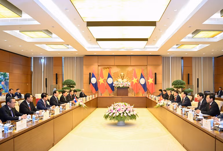 [Ảnh] Chủ tịch Quốc hội Vương Đình Huệ hội kiến Thủ tướng Lào Sonexay Siphandone ảnh 10