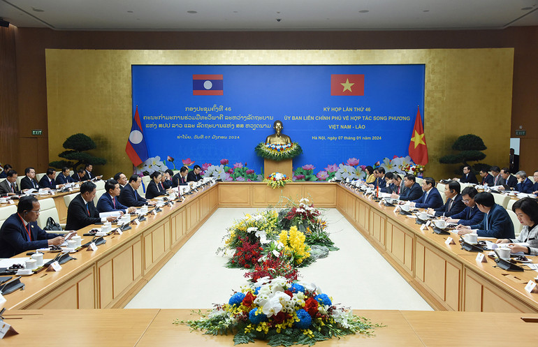 [Ảnh] Thủ tướng Phạm Minh Chính và Thủ tướng Lào đồng chủ trì kỳ họp lần thứ 46 Ủy ban liên Chính phủ về hợp tác song phương ảnh 4