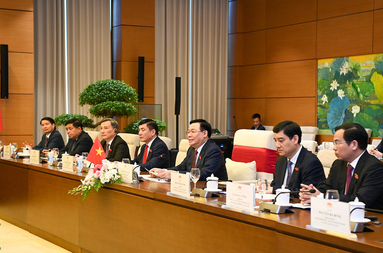 [Ảnh] Chủ tịch Quốc hội Vương Đình Huệ hội kiến Thủ tướng Lào Sonexay Siphandone ảnh 6