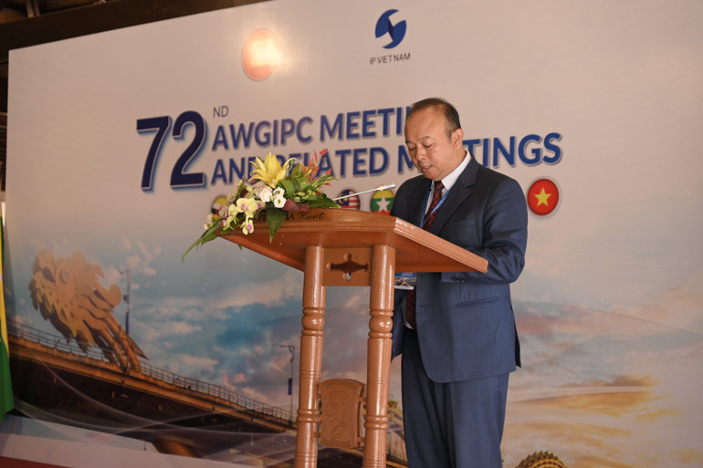 Ông Xaysomphet Norasingh, Chủ tịch Nhóm Công tác về Hợp tác Sở hữu trí tuệ các nước ASEAN phát biểu tại sự kiện.