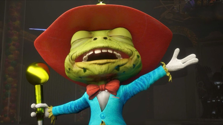 Giọng hát của Nghệ sĩ nhân dân Quang Thọ đã thể hiện đúng khí chất của Đại Vương Ếch Cốm- vị vua của xóm Lầy Lội. (Ảnh: Ê-kíp sản xuất)