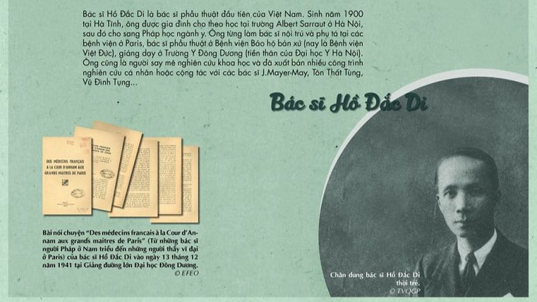 Thông tin về bác sĩ Hồ Đắc Di được giới thiệu trong triển lãm. (Ảnh: BTC)