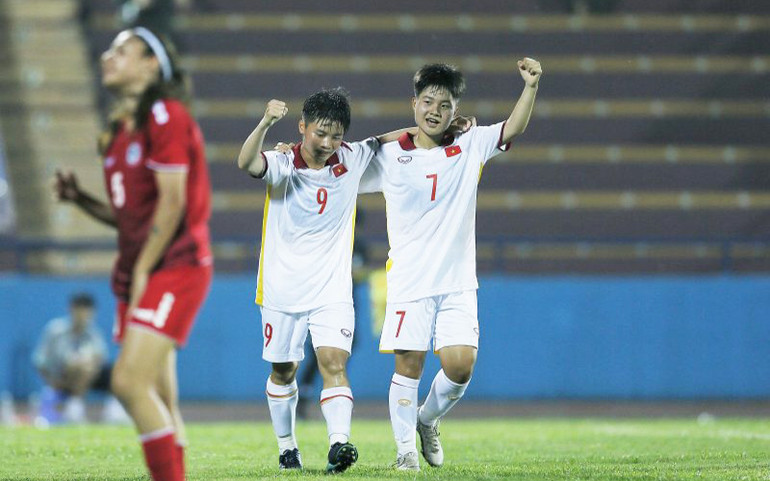 Ngọc Minh Chuyên (số 9) thi đấu ấn tượng dưới màu áo U20 nữ Việt Nam. (Ảnh: VFF) Ngọc Minh Chuyên (số 9) thi đấu ấn tượng dưới màu áo U20 nữ Việt Nam. (Ảnh: VFF)