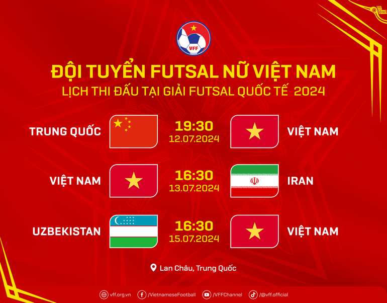 Lịch thi đấu của đội tuyển futsal nữ Việt Nam tại giải futsal quốc tế 2024. (Nguồn: VFF)
