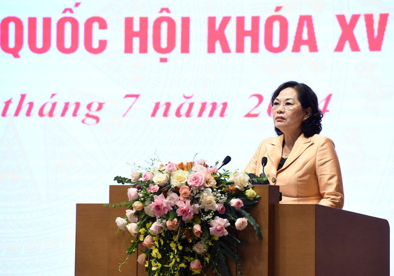 Thống đốc Ngân hàng Nhà nước Việt Nam Nguyễn Thị Hồng phát biểu tại Hội nghị.