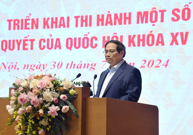 Thủ tướng Phạm Minh Chính phát biểu khai mạc Hội nghị quán triệt, triển khai thi hành một số Luật, Nghị quyết của Quốc hội khóa XV.