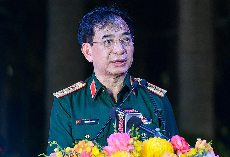 Đại tướng Phan Văn Giang phát biểu ý kiến tại buổi lễ. (Ảnh: THÀNH ĐẠT)