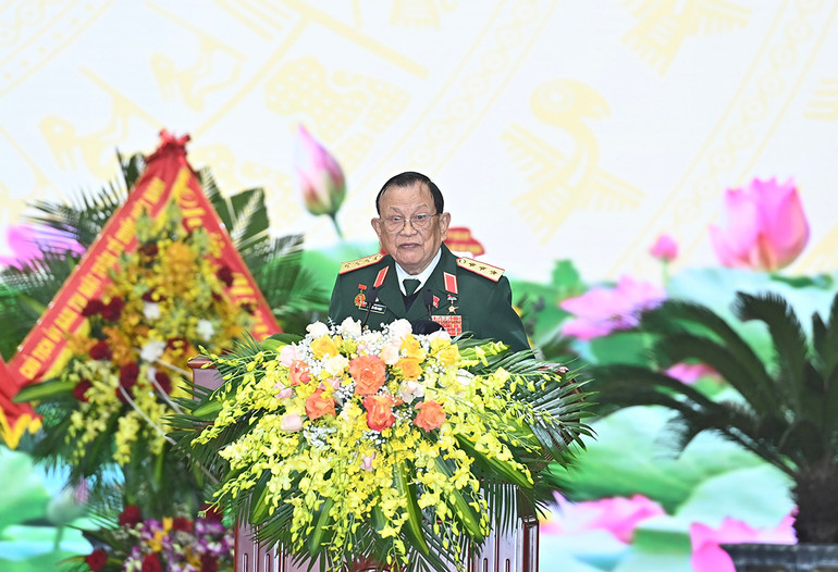 Chủ tịch Hội Cựu chiến binh Việt Nam khóa VI Nguyễn Văn Được đọc diễn văn khai mạc đại hội.