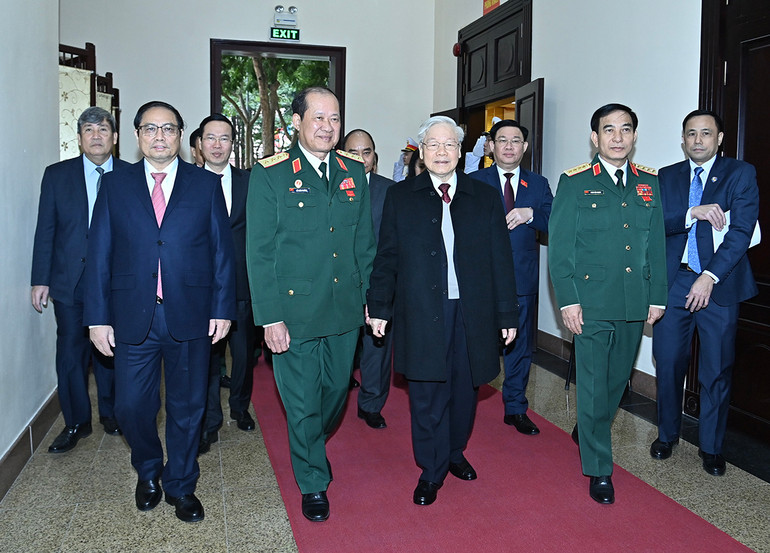 Tổng Bí thư Nguyễn Phú Trọng và các đồng chí lãnh đạo Đảng, Nhà nước dự đại hội.