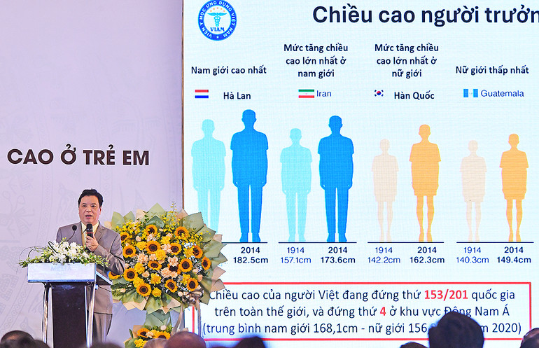 Tiến sĩ, Bác sĩ Trương Hồng Sơn trình bày các nghiên cứu về sự ảnh hưởng của dinh dưỡng đến chiều cao.