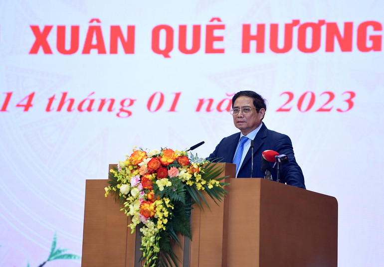 Thủ tướng Phạm Minh Chính phát biểu tại buổi gặp mặt kiều bào tiêu biểu tham dự chương trình Xuân Quê hương 2023.