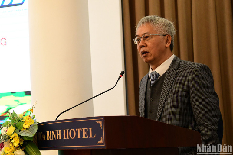 TS Nguyễn Đức Kiên, Chủ tịch Hội đồng khoa học Viện Chiến lược phát triển kinh tế số phát biểu tại buổi lễ.