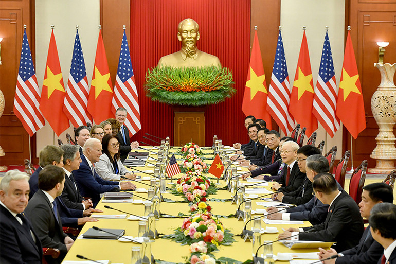 Tổng Bí thư Nguyễn Phú Trọng hội đàm với Tổng thống Hoa Kỳ Joe Biden, ngày 10/9/2023. Ảnh | ĐĂNG KHOA Tổng Bí thư Nguyễn Phú Trọng hội đàm với Tổng thống Hoa Kỳ Joe Biden, ngày 10/9/2023. Ảnh | ĐĂNG KHOA