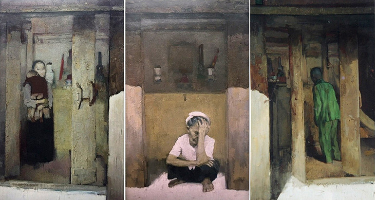 Những người nông dân, sơn dầu, 66x135 cm x 3 tấm, 2004.