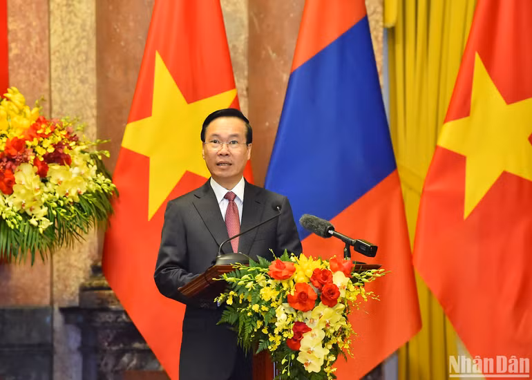 Chủ tịch nước Võ Văn Thưởng phát biểu tại buổi gặp gỡ báo chí.